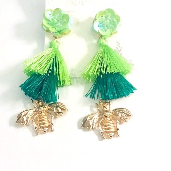🛍🆕BEE YELLOW GREEN OR PINK TASSEL EARRINGS - Picture 3 of 4